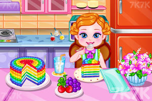 宝贝制作彩虹蛋糕